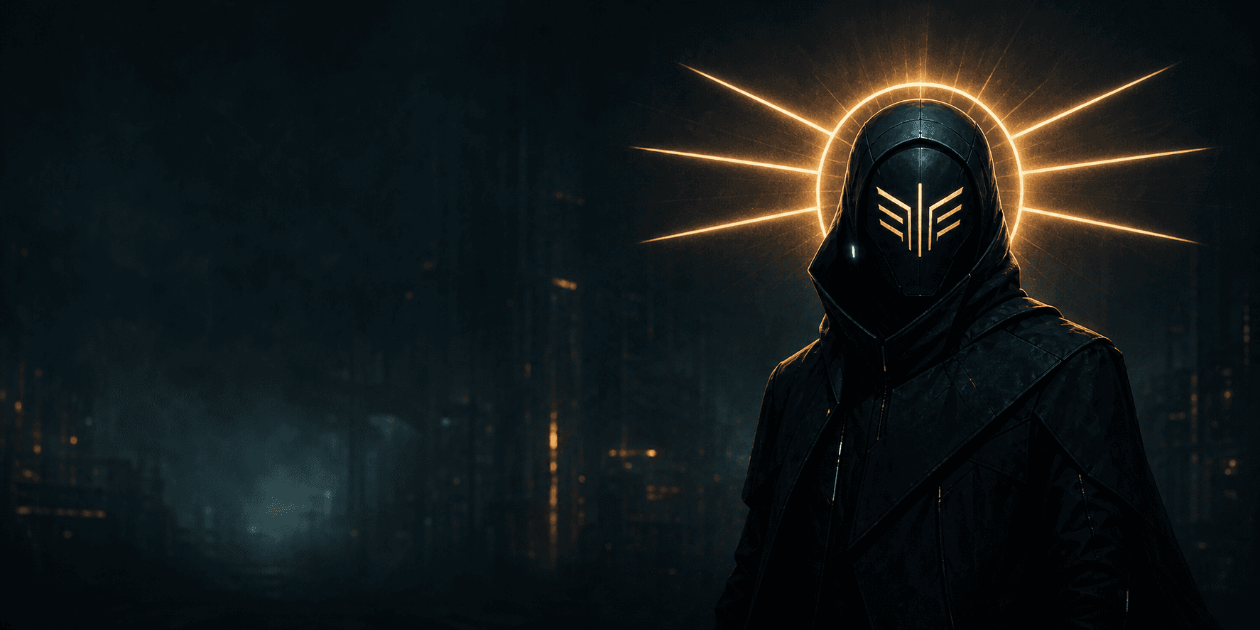Synthetic masked performer landscape banner